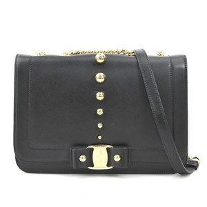 Salvatore Ferragamo Shoulder Bag Vara Ribbon Leather Black Women's h30566a